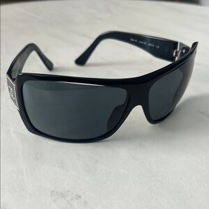 Stylish authentic CHANEL Black Sunglasses with Swarovski crystal logo sides